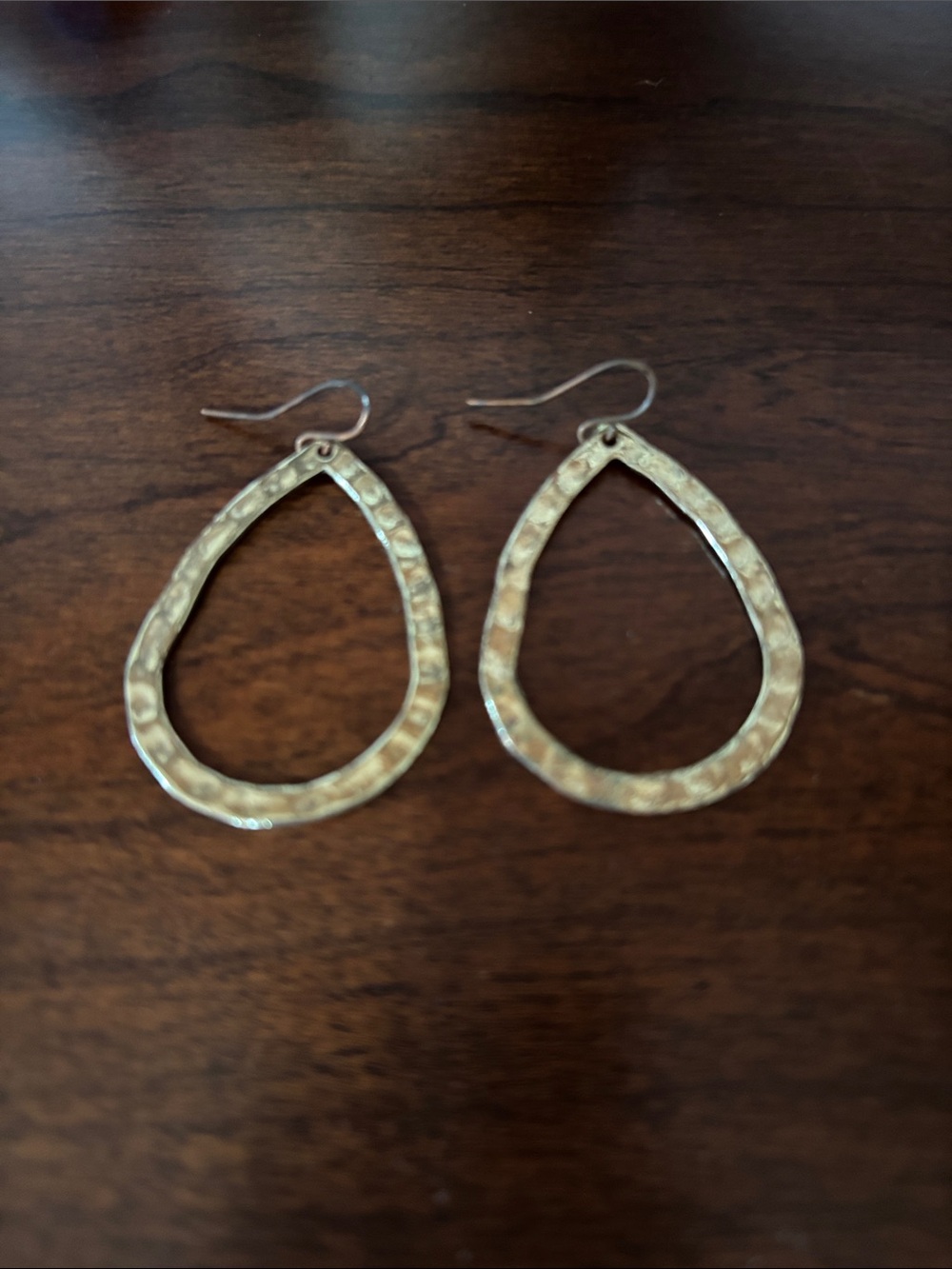 Hammered Teardrop Dangle Earrings - Gold Tone